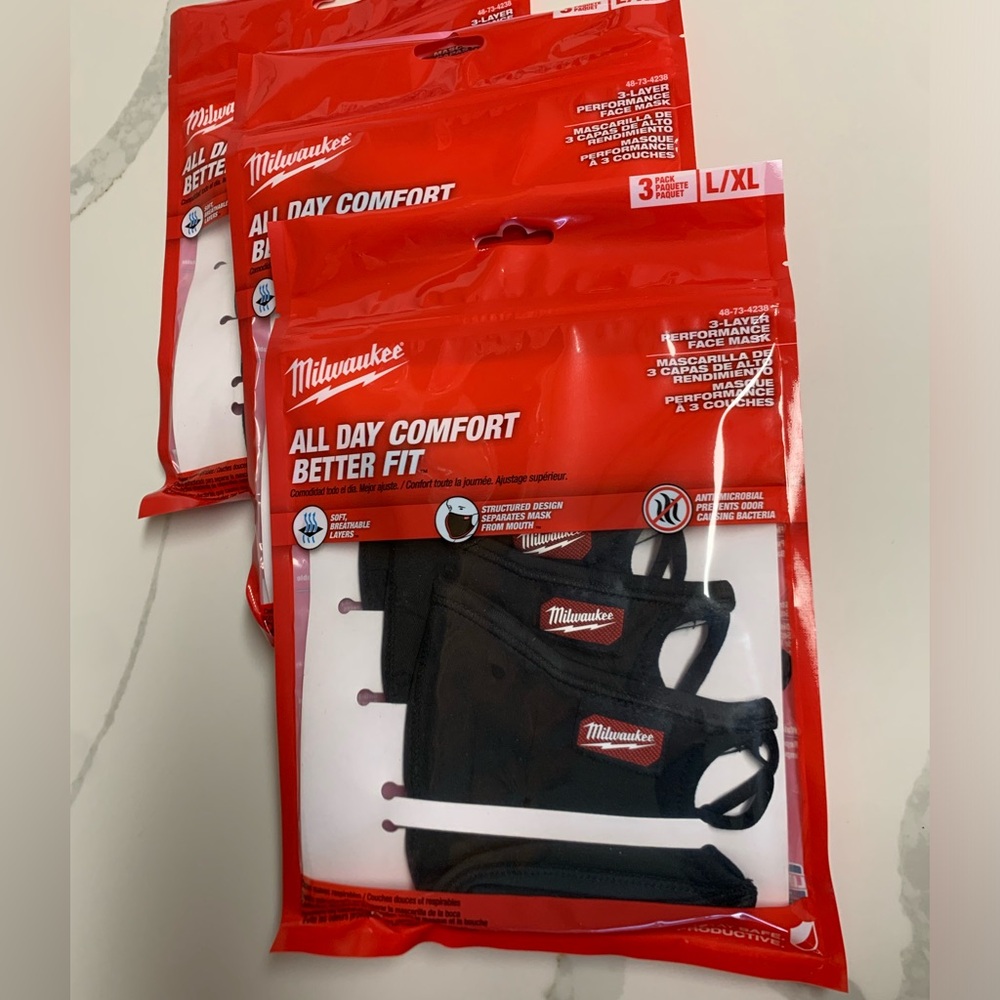- 3 3-packs Milwaukee 48-73-4238 Black Face Mask L/XL